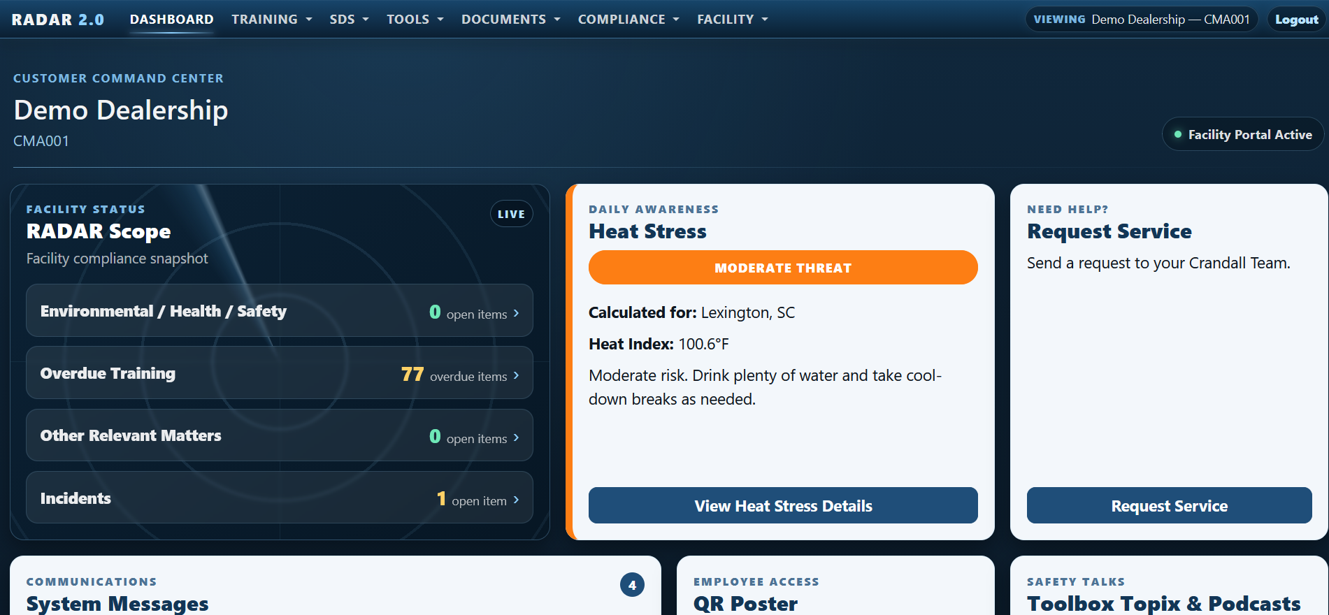RADAR EHS compliance management dashboard